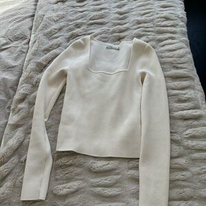 Abercrombie & Fitch Cream Long Sleeve Ribbed Top